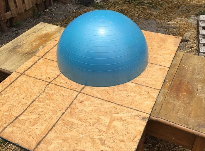 Wood-fired pizza oven built using exercise ball