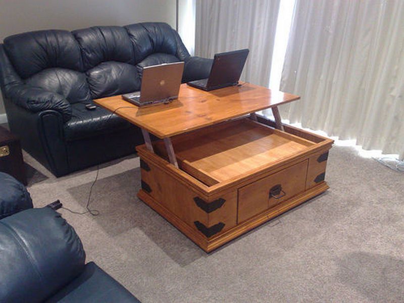 Solid Wood Lift Top Coffee Table with Drawers and Hidden Storage  Compartments