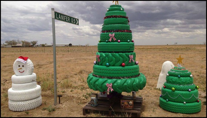 Tire Christmas Tree and Snowman