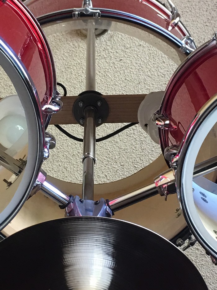 Old drum set turned chandelier