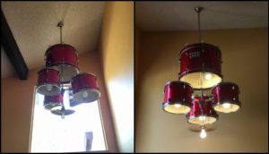 Turn an old drum set into a unique chandelier for your home!