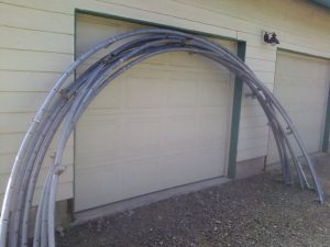 Old trampoline turned shed