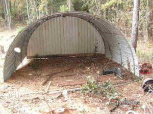 Old trampoline turned shed