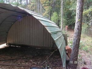 Old trampoline turned shed