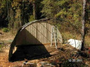 Old trampoline turned shed