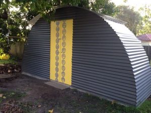 Old trampoline turned shed