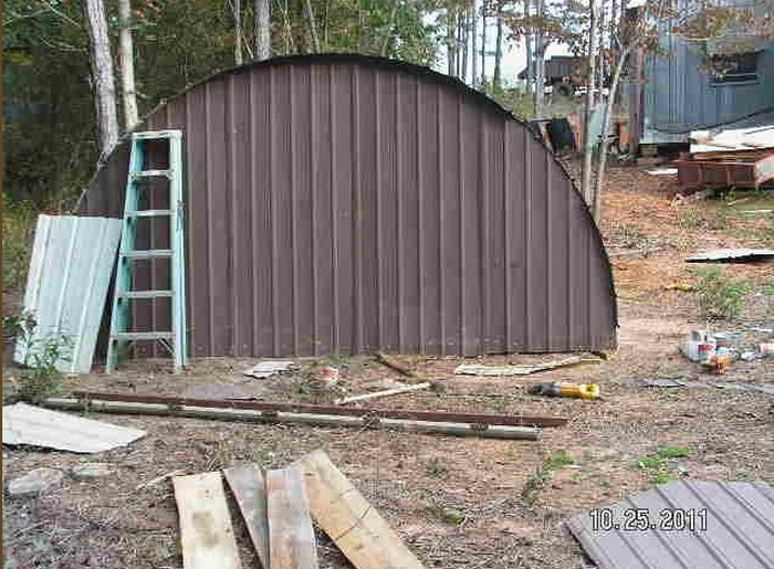 Old trampoline turned shed