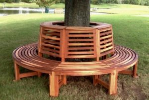 Build an inexpensive bench around a tree with kitchen chairs! - Your ...