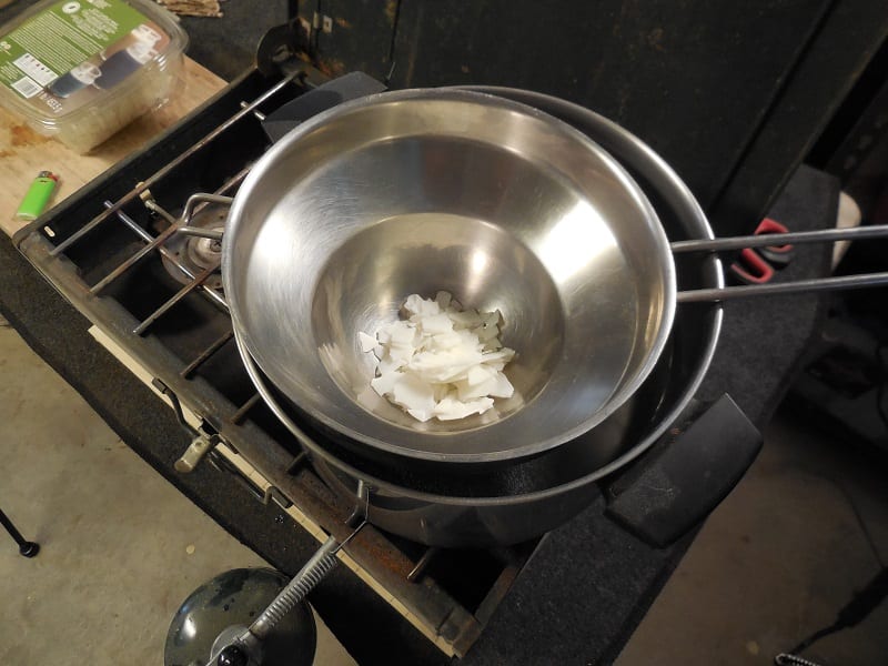 Set up your double boiler to melt the wax.