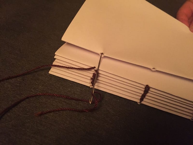 Cut off any excess string once you have sewn all the signatures together.