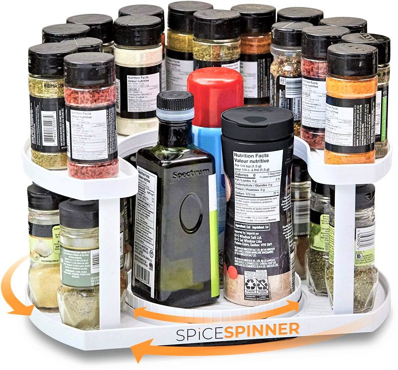 We think Allstar Innovations’ Two-Tiered Spice Spinner is the best spice rack for most people. This organizer has a built-in turntable that rotates so that you have quick access to all your spices.