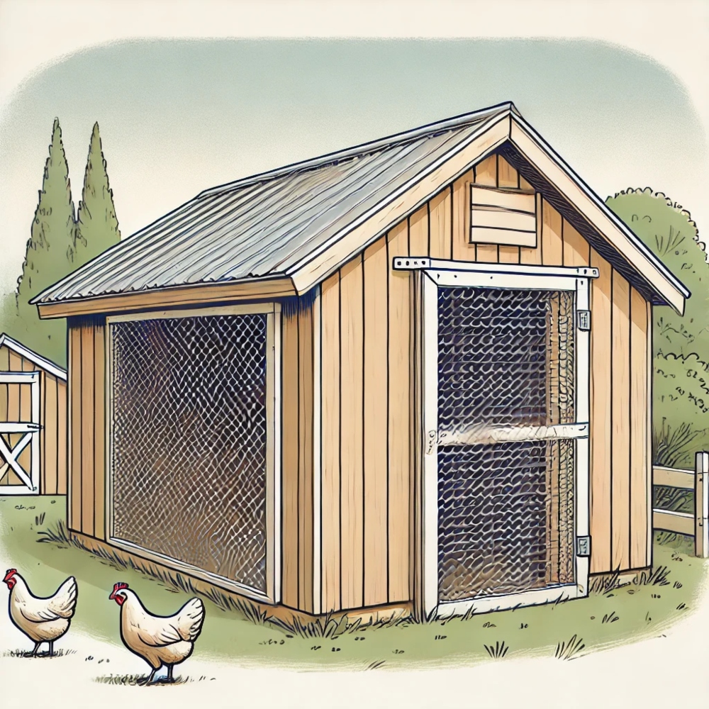 An illustration of a chicken coop.