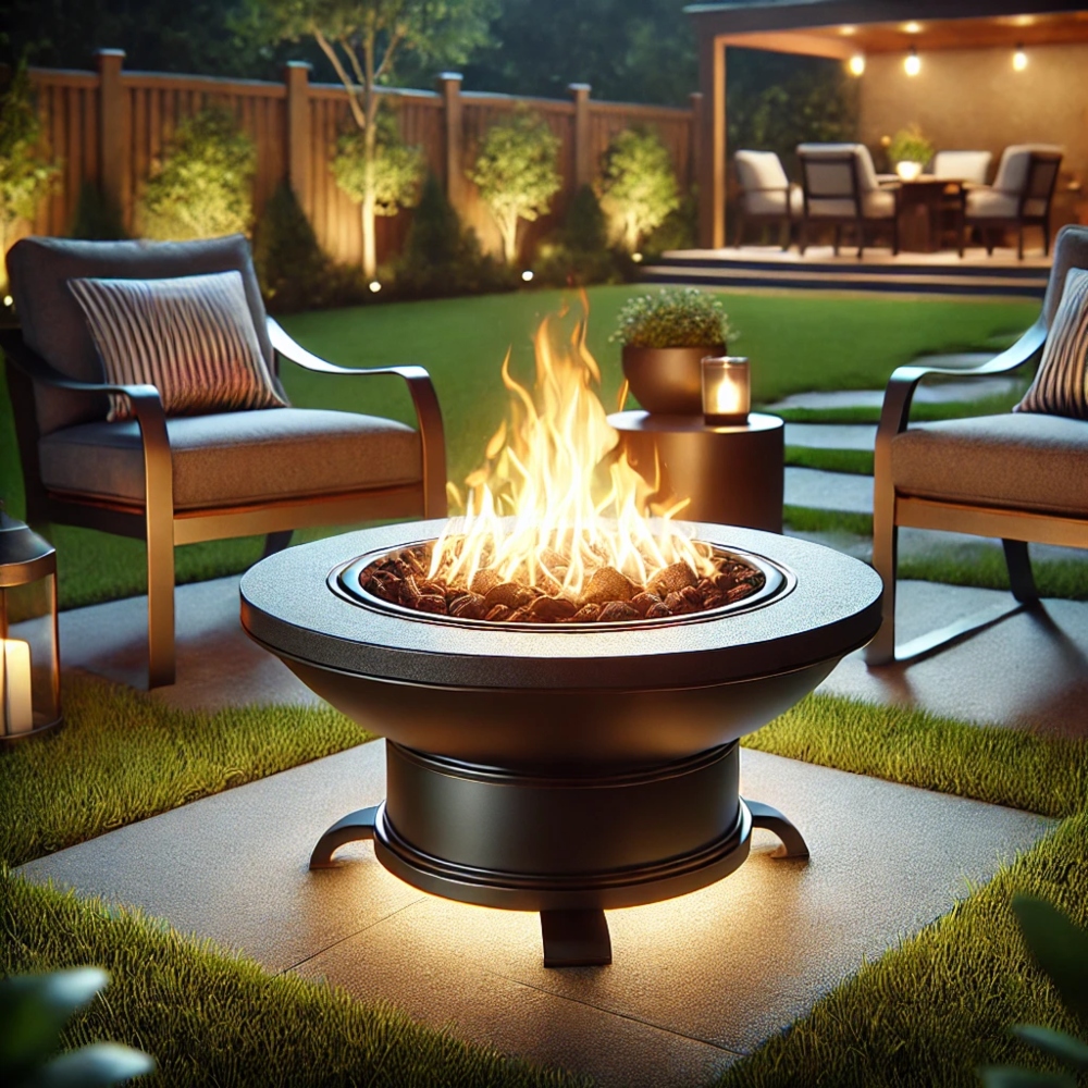 An illustration of a propane fire pit.