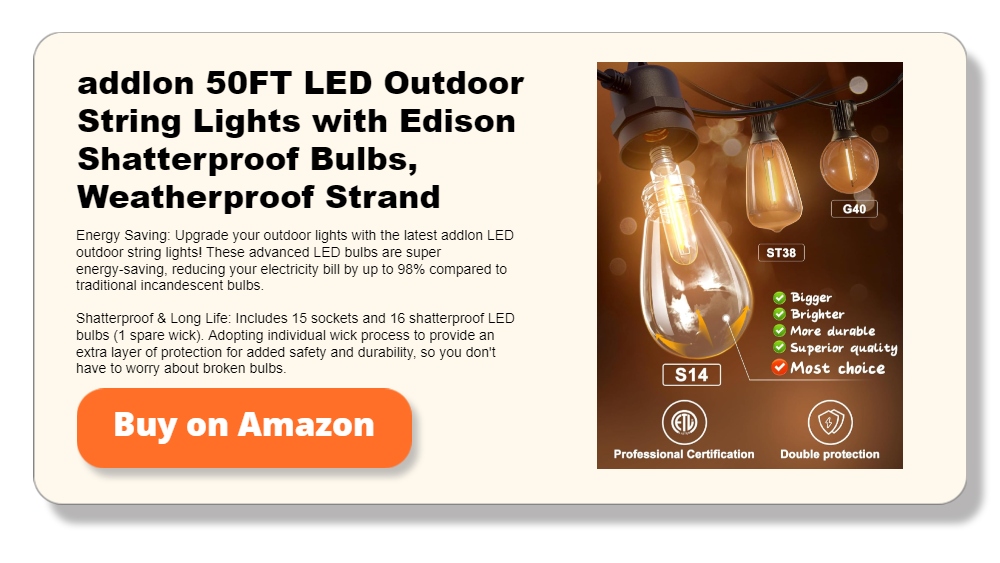 addlon 50FT LED Outdoor String Lights with Edison Shatterproof Bulbs, Weatherproof Strand