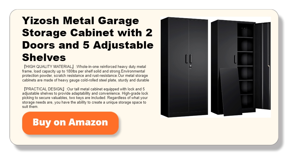 Yizosh Metal Garage Storage Cabinet with 2 Doors and 5 Adjustable Shelves